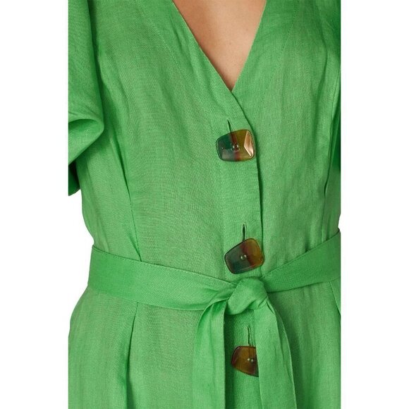 Nicholas Troy Linen Midi Shirt Dress Green Womens Size 0 - Picture 5 of 13